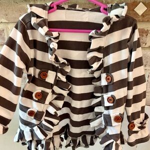 Pipperdoodles Toddler Girl’s Gray/White Stripe Ruffled Cardigan - 2T
